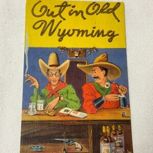 Antique Artist Humorous Postcard Cowboys in Bar Wyoming